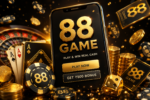 88 Game feature image showing Aviator, Fortune Gems 2, Dragon Tiger, and Teen Patti games with big win displays, coins, and a mobile gaming app.