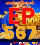 EP567 Game APK download screen with casino games, login, registration, and bonus offers